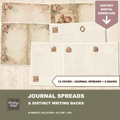 Grandmas Attic Journal Kit — journal pages and backs