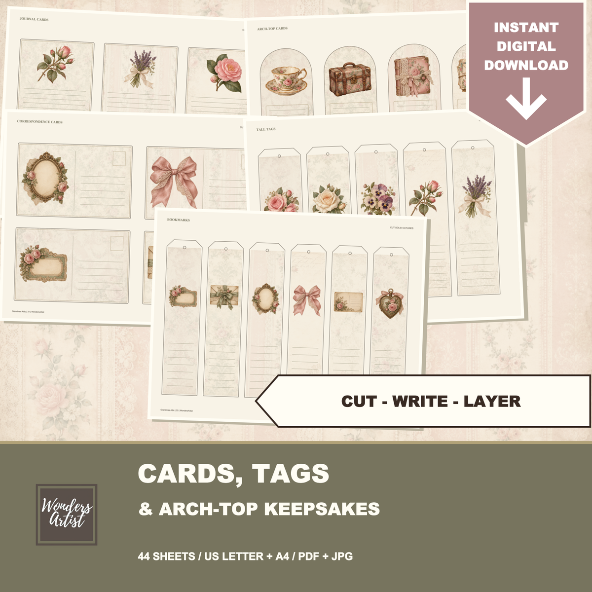 Grandmas Attic Journal Kit — cards tags postcards