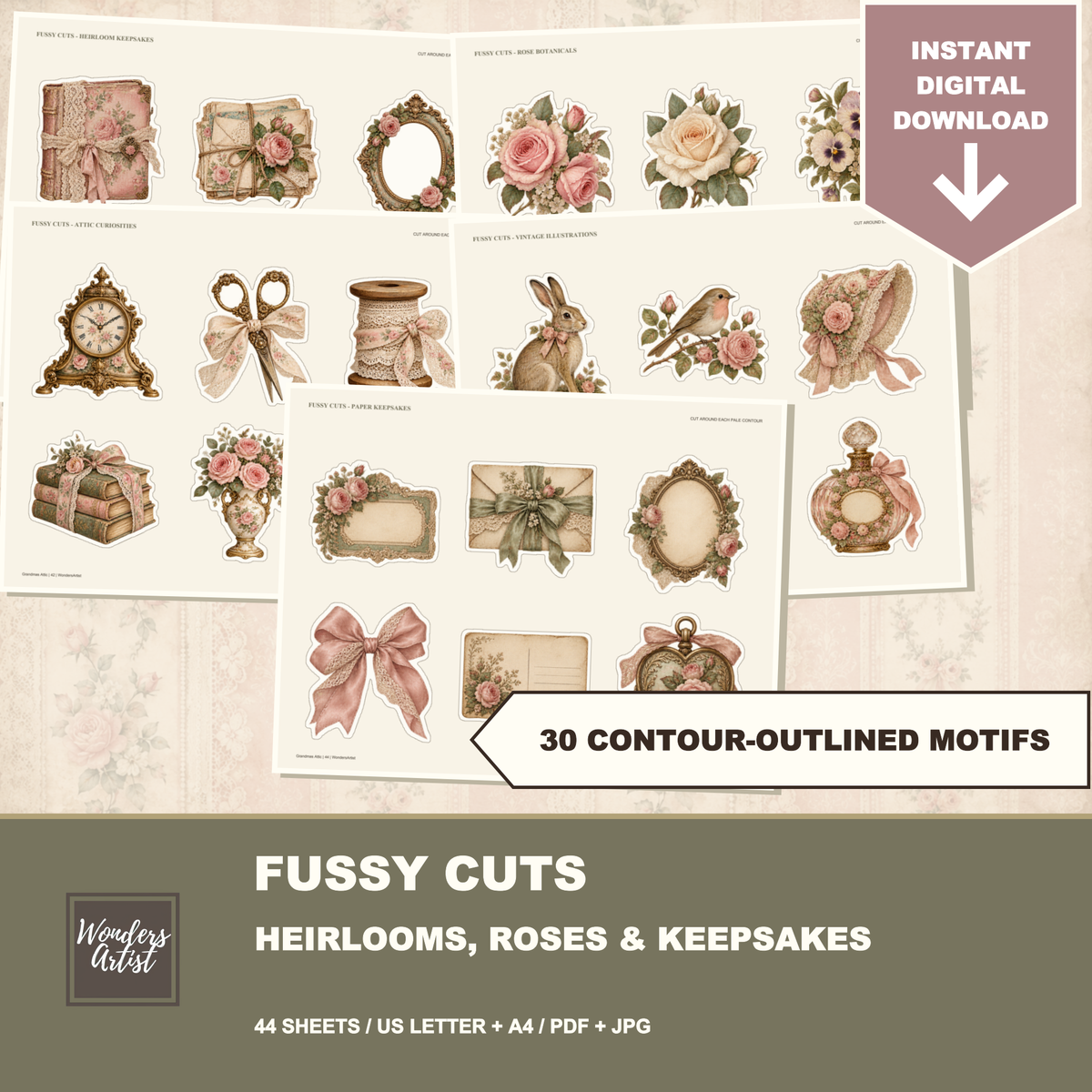 Grandmas Attic Journal Kit — fussy cuts labels