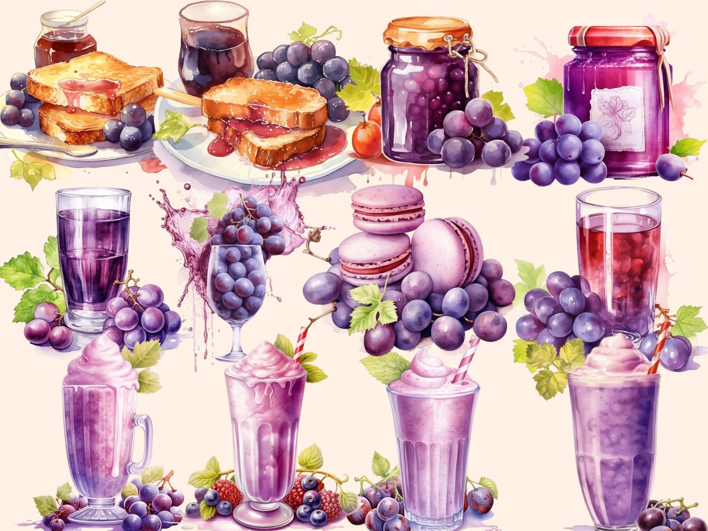 Grapes Watercolor Clipart - High - Quality Instant Digital Download for Creative Projects