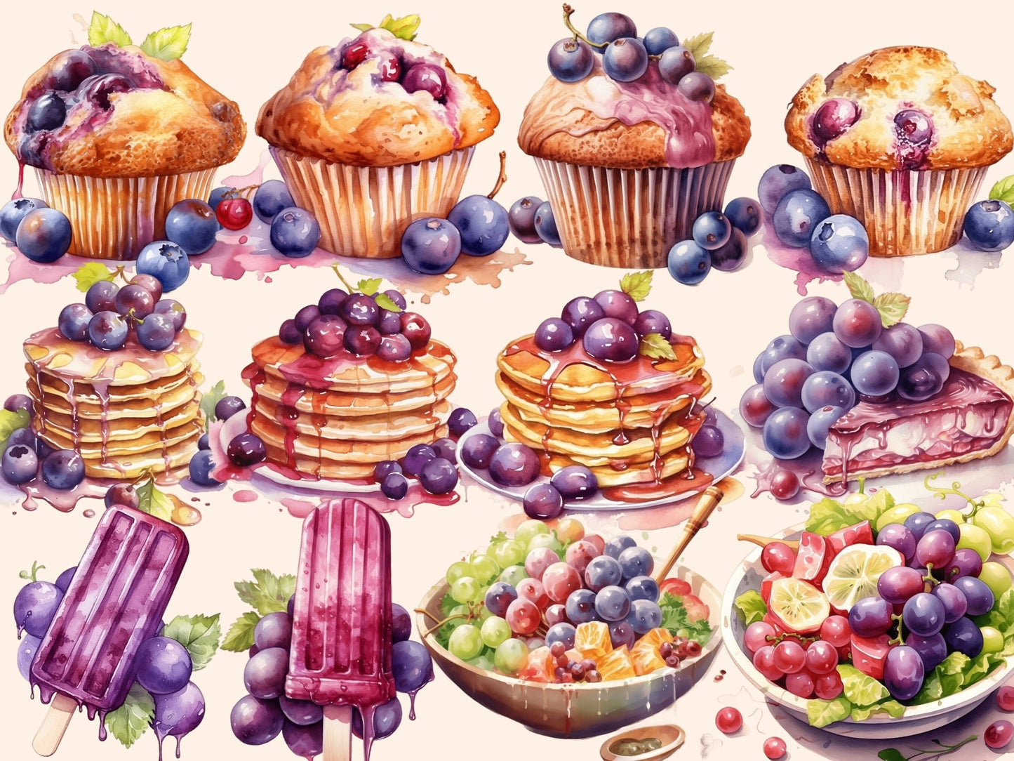 Grapes Watercolor Clipart - High - Quality Instant Digital Download for Creative Projects