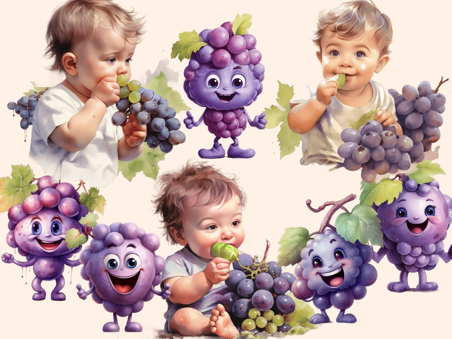 Grapes Watercolor Clipart - High - Quality Instant Digital Download for Creative Projects