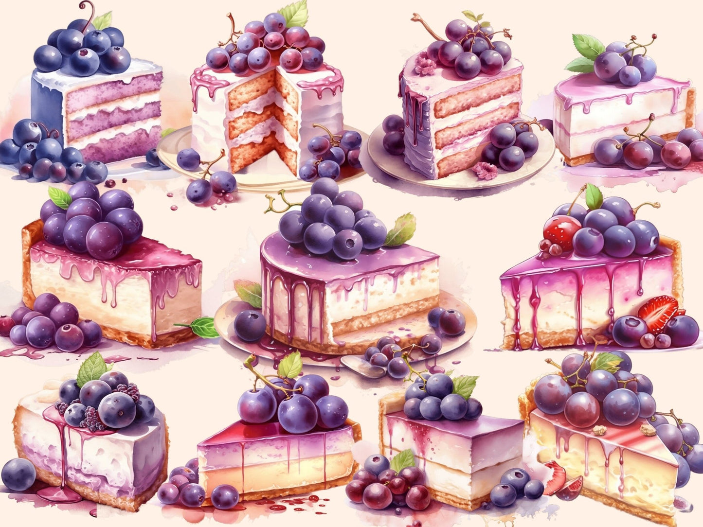 Grapes Watercolor Clipart - High - Quality Instant Digital Download for Creative Projects