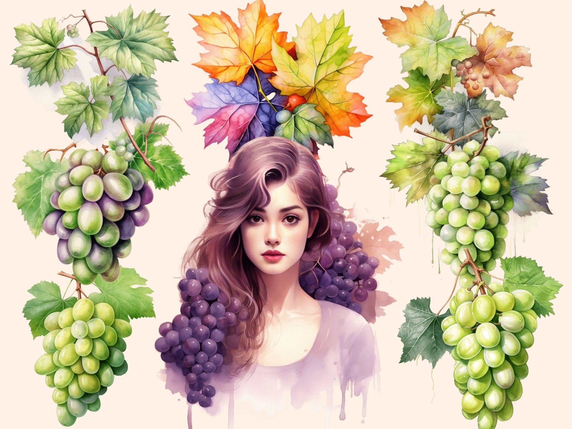 Grapes Watercolor Clipart - High - Quality Instant Digital Download for Creative Projects