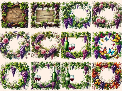Grapevine Frames Clipart Grape Border Clip - Wonders Artist