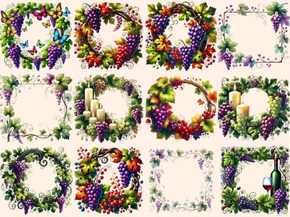 Grapevine Frames (P2) Clipart Grape Border Clip - Wonders Artist