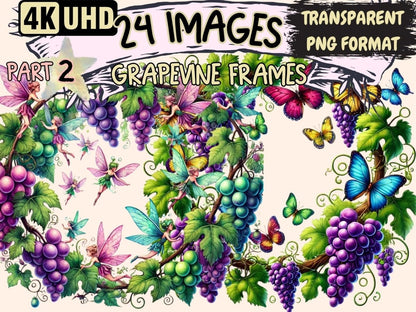 Grapevine Frames (P2) Clipart Grape Border Clip - Wonders Artist