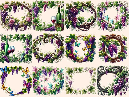 Grapevine Frames (P2) Clipart Grape Border Clip - Wonders Artist