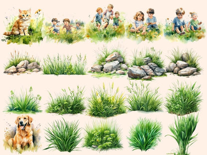 Grass Watercolor Clipart floral clipart - Wonders Artist