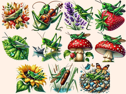 Grasshoppers (P2) Clipart - High - Quality Instant Digital Download for Creative Projects