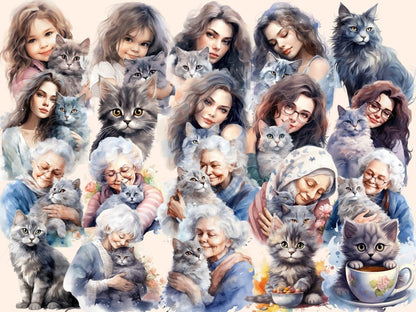 Gray Cats Watercolor Clipart cat clipart - Wonders Artist
