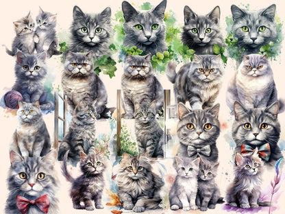 Gray Cats Watercolor Clipart cat clipart - Wonders Artist
