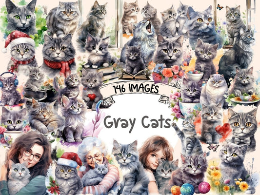 Gray Cats Watercolor Clipart cat clipart - Wonders Artist