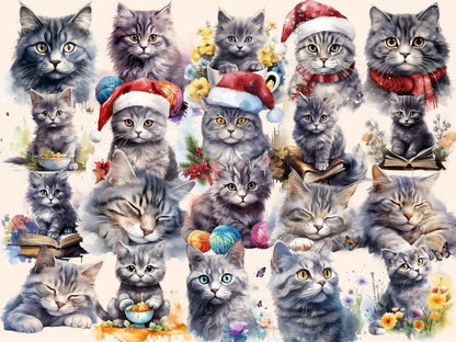 Gray Cats Watercolor Clipart cat clipart - Wonders Artist