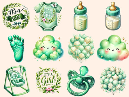 Green Baby Shower Clipart baby digital clipart - Wonders Artist