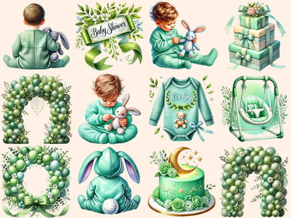 Green Baby Shower Clipart baby digital clipart - Wonders Artist