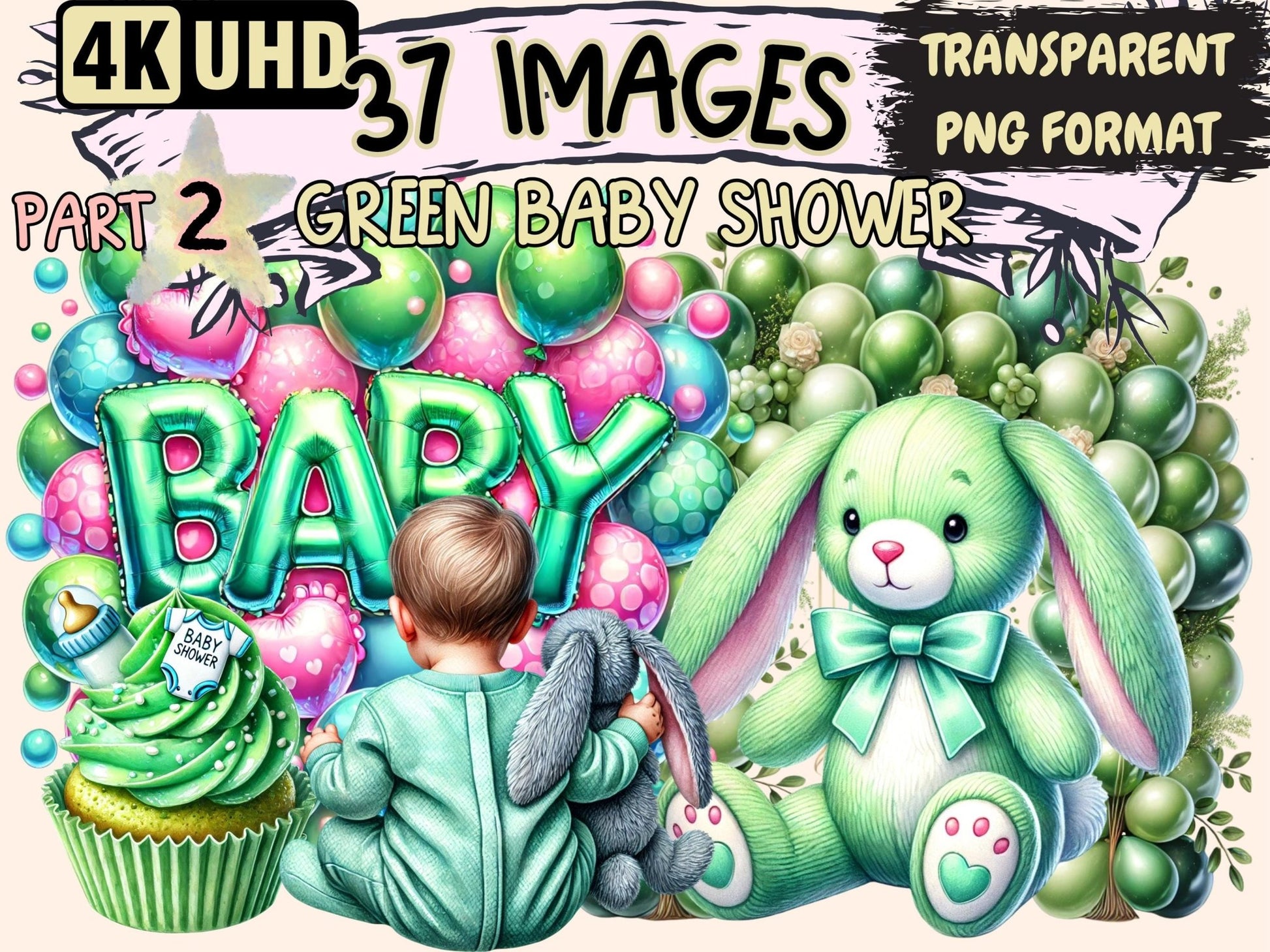 Green Baby Shower (P2) Clipart - High - Quality Instant Digital Download for Creative Projects