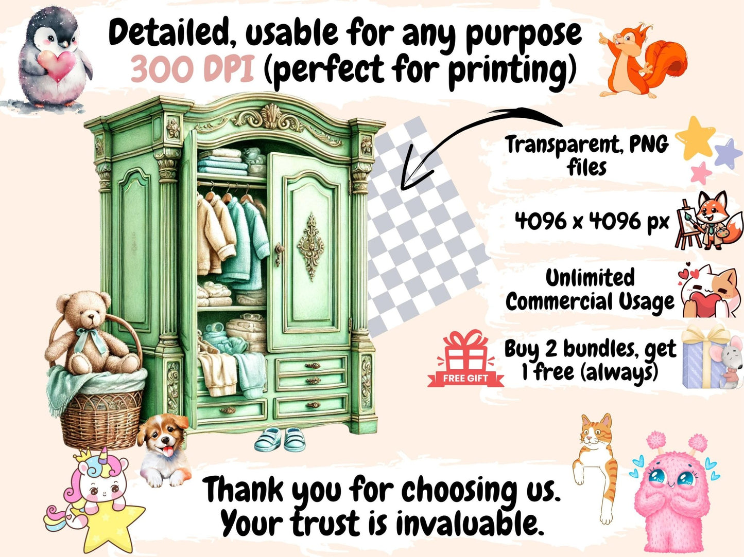 Green Baby Shower (P2) Clipart - High - Quality Instant Digital Download for Creative Projects