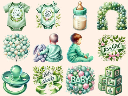Green Baby Shower (P2) Clipart baby digital clipart - Wonders Artist