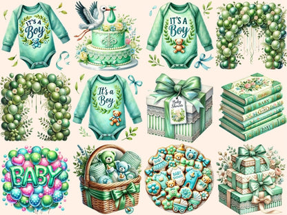 Green Baby Shower (P2) Clipart baby digital clipart - Wonders Artist