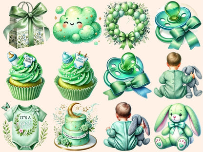 Green Baby Shower (P2) Clipart baby digital clipart - Wonders Artist