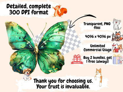 Green Butterflies Watercolor Clipart autopost butterflies clipart butterfly clipart - WondersArtist