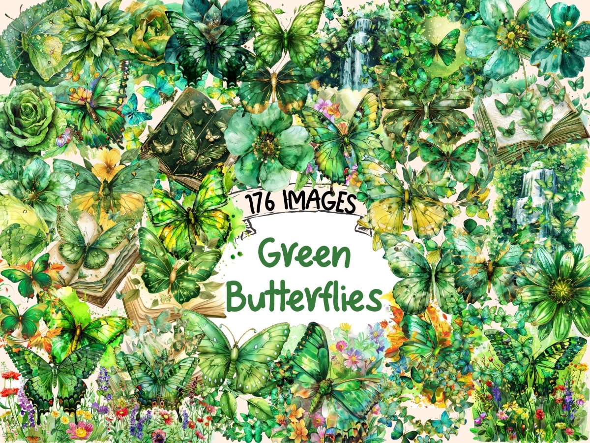 Green Butterflies Watercolor Clipart autopost butterflies clipart butterfly clipart - WondersArtist
