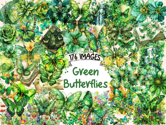 Green Butterflies Watercolor Clipart autopost butterflies clipart butterfly clipart - WondersArtist