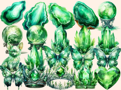Green Crystals Watercolor Clipart crystal clipart - Wonders Artist