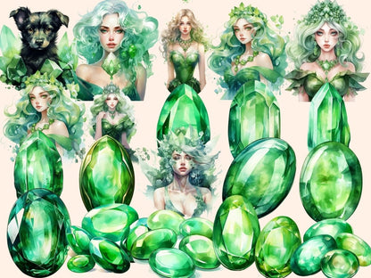 Green Crystals Watercolor Clipart crystal clipart - Wonders Artist