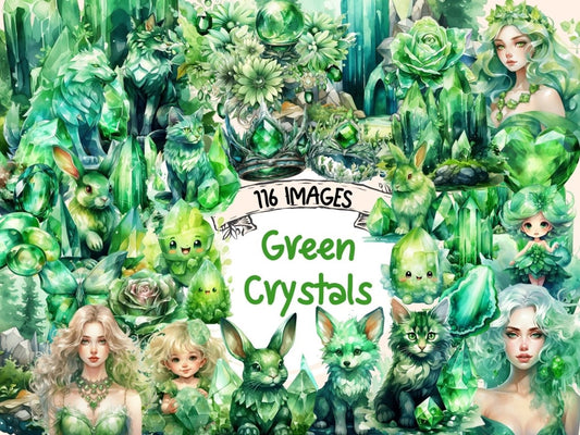 Green Crystals Watercolor Clipart crystal clipart - Wonders Artist