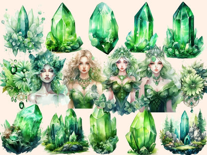 Green Crystals Watercolor Clipart crystal clipart - Wonders Artist