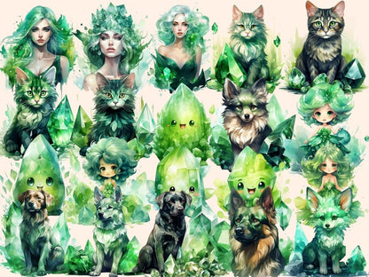 Green Crystals Watercolor Clipart crystal clipart - Wonders Artist