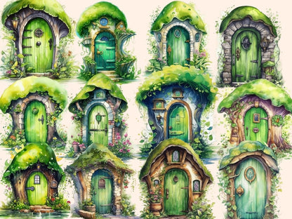 Green Fairy Doors Watercolor Clipart fairy clipart - Wonders Artist