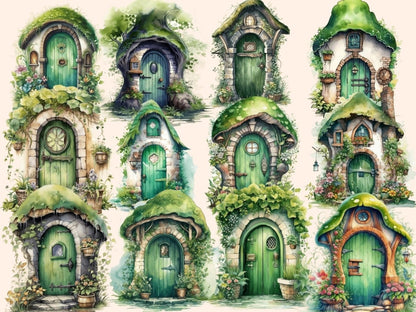 Green Fairy Doors Watercolor Clipart fairy clipart - Wonders Artist