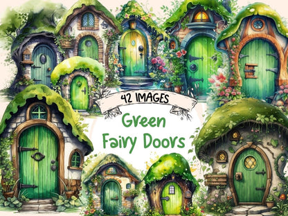 Green Fairy Doors Watercolor Clipart fairy clipart - Wonders Artist