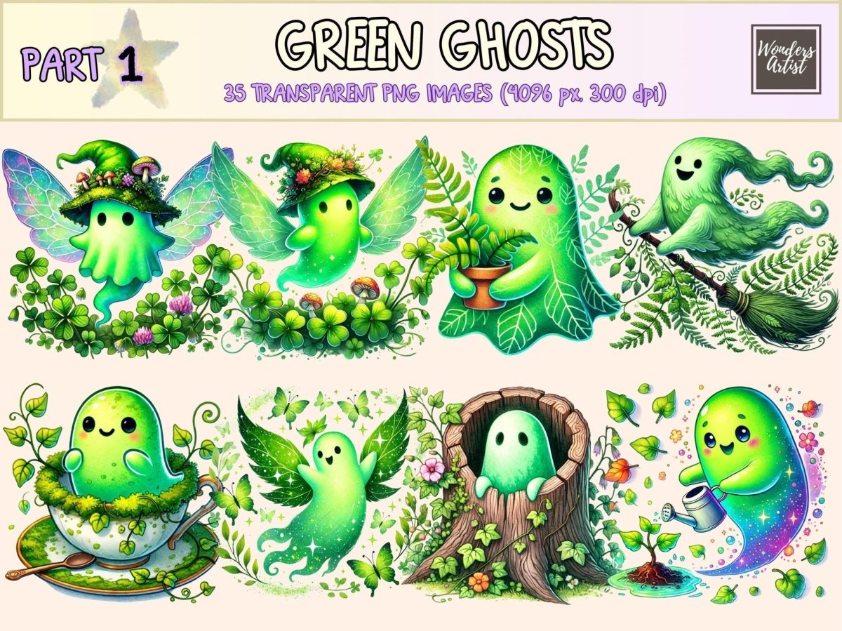 Green Ghosts Clipart colorful ghost png cute ghost art fun ghost png - WondersArtist