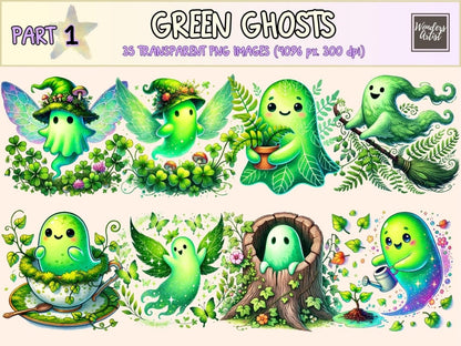 Green Ghosts Clipart colorful ghost png cute ghost art fun ghost png - WondersArtist