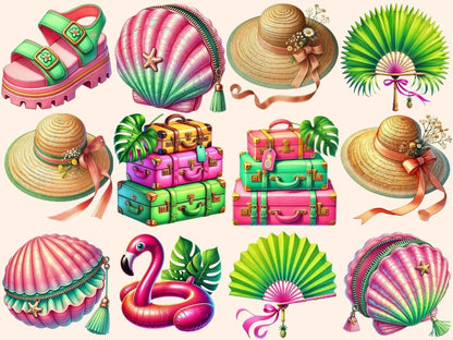 Green & Pink Summer (P1) Clipart colorful summer art - Wonders Artist