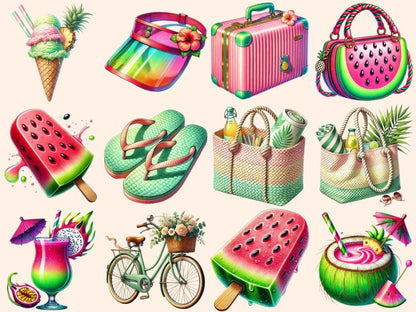 Green & Pink Summer (P1) Clipart colorful summer art - Wonders Artist