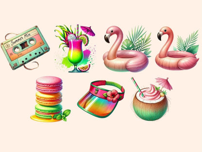 Green & Pink Summer (P2) Clipart colorful summer art - Wonders Artist