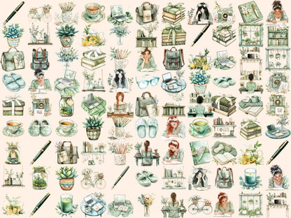 Green Planner Watercolor Clipart Botanical Printables - Wonders Artist