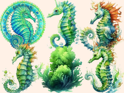 Green Seahorses Watercolor Clipart green seahorses - Wonders Artist