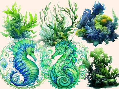 Green Seahorses Watercolor Clipart green seahorses - Wonders Artist