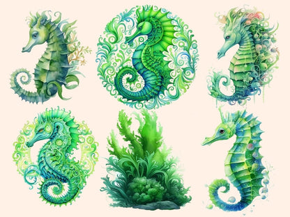 Green Seahorses Watercolor Clipart green seahorses - Wonders Artist