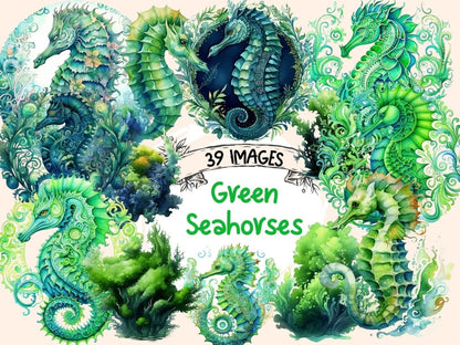 Green Seahorses Watercolor Clipart green seahorses - Wonders Artist