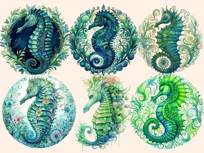 Green Seahorses Watercolor Clipart green seahorses - Wonders Artist