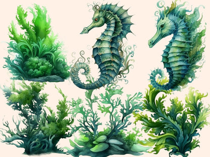Green Seahorses Watercolor Clipart green seahorses - Wonders Artist