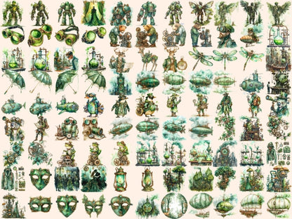Green Steampunk Watercolor Clipart green clipart - Wonders Artist