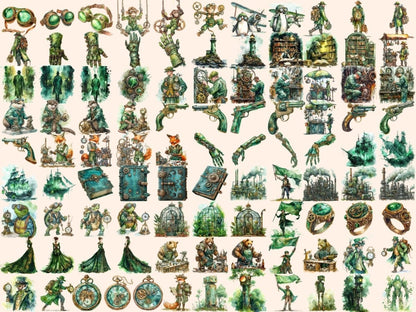 Green Steampunk Watercolor Clipart green clipart - Wonders Artist